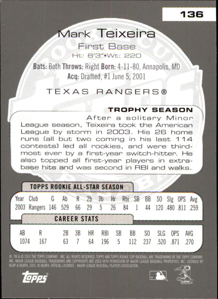 2005 Topps Rookie Cup #136 Mark Teixeira back image