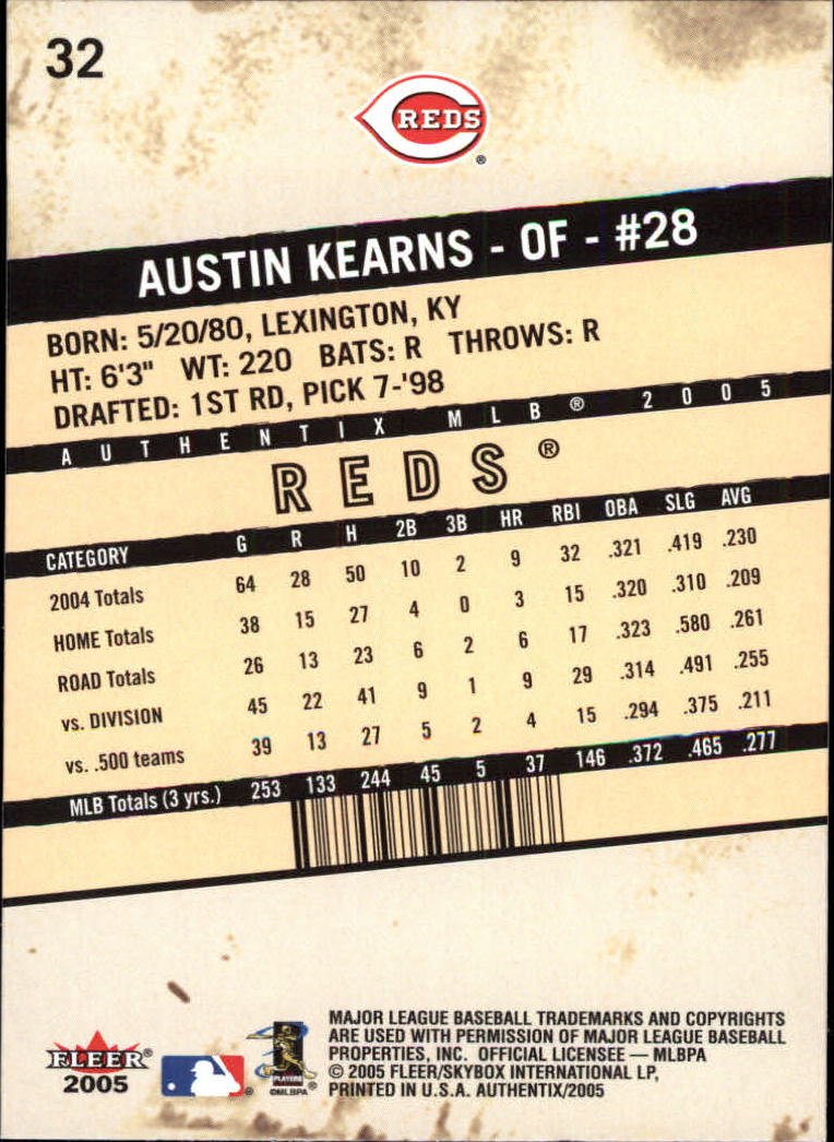 2005 Fleer Authentix #32 Austin Kearns back image