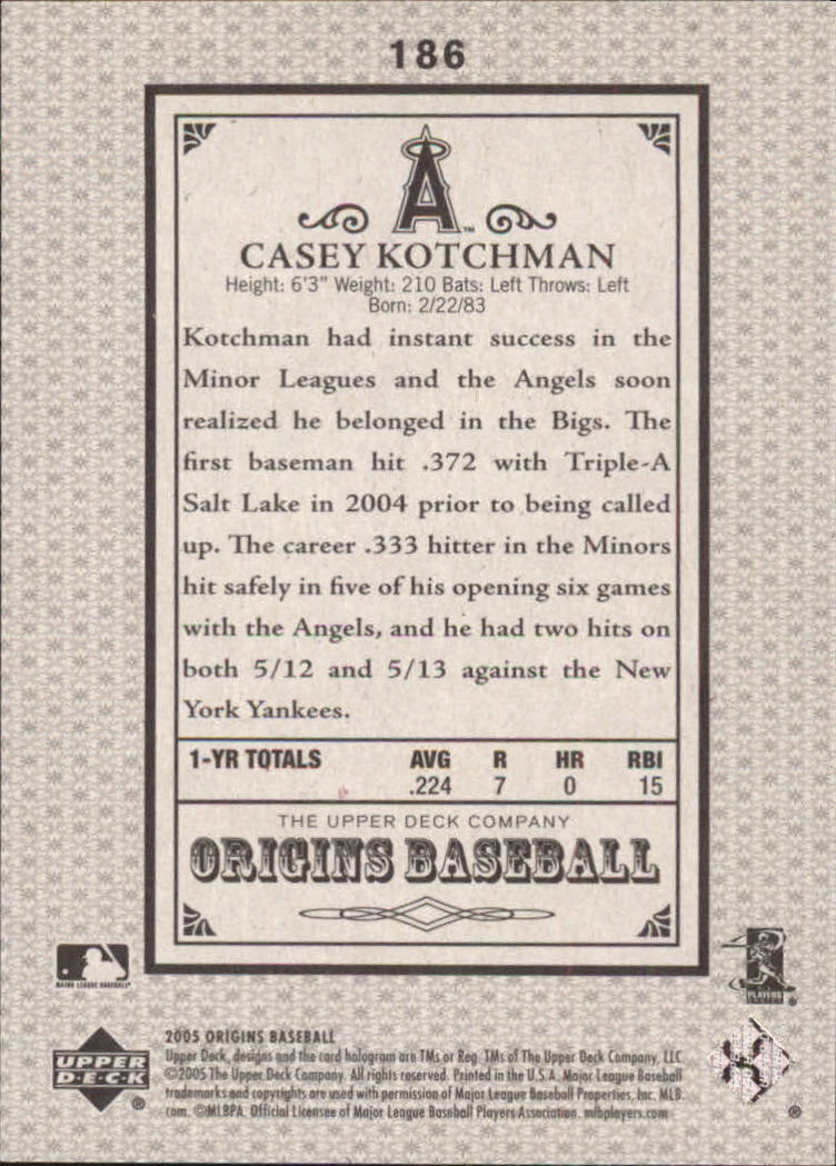 2005 Origins Old Judge #186 Casey Kotchman YS back image