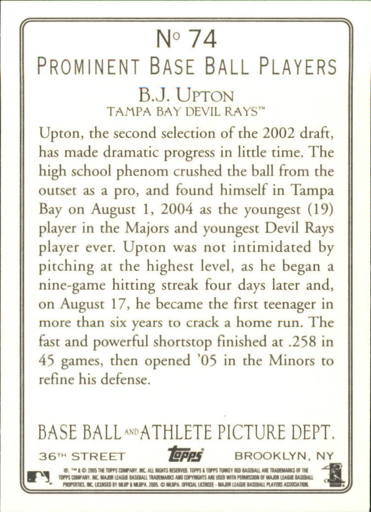 2005 Topps Turkey Red #74 B.J. Upton back image