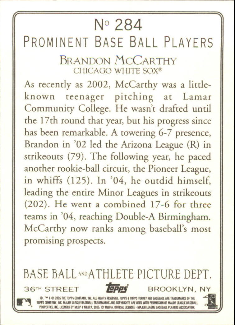 2005 Topps Turkey Red #284 Brandon McCarthy RC back image