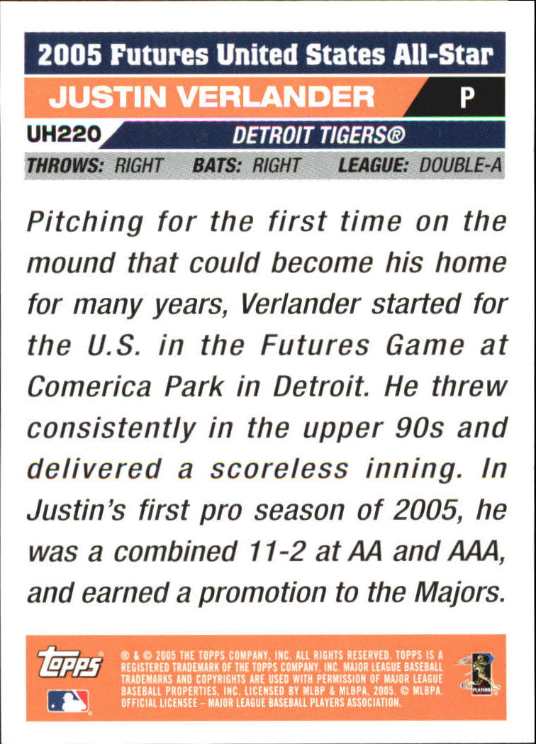 2005 Topps Update #220 Justin Verlander FUT back image
