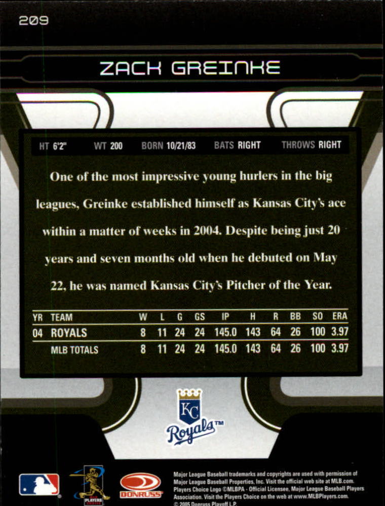 2005 Zenith #209 Zack Greinke back image