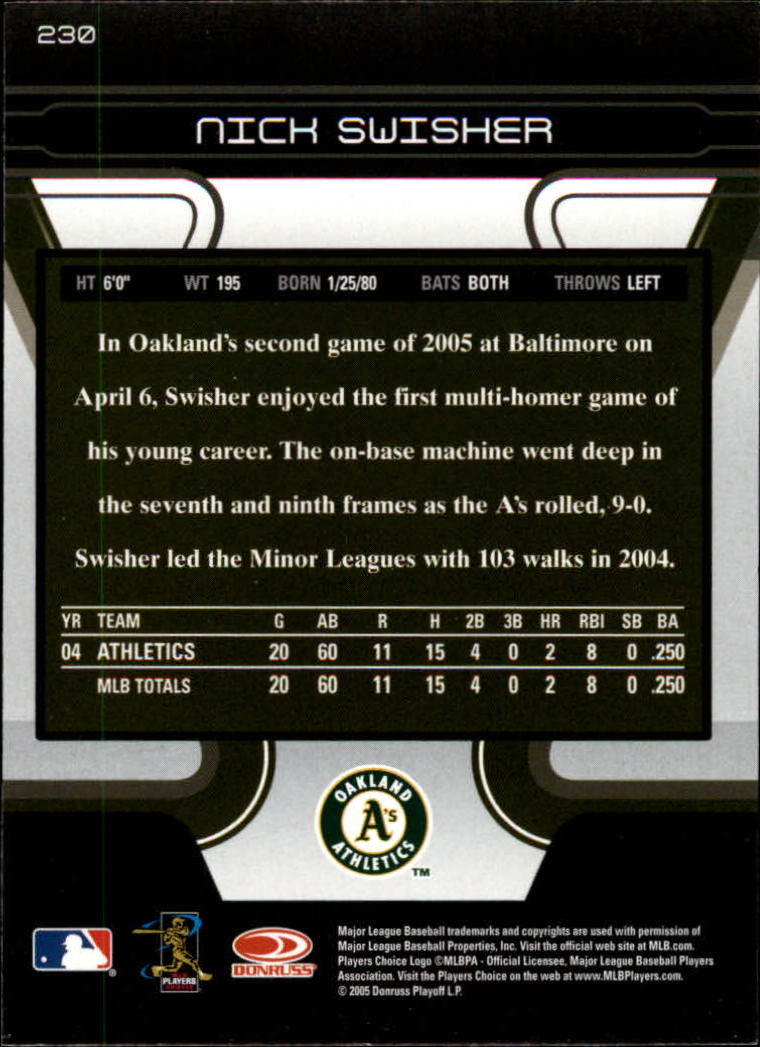 2005 Zenith #230 Nick Swisher back image