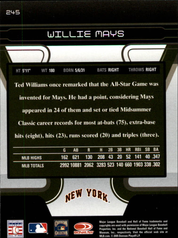 2005 Zenith #245 Willie Mays back image