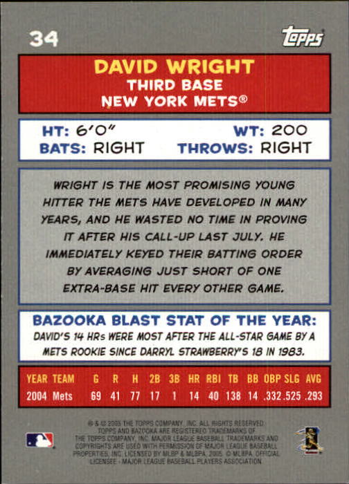 2005 Bazooka #34 David Wright back image