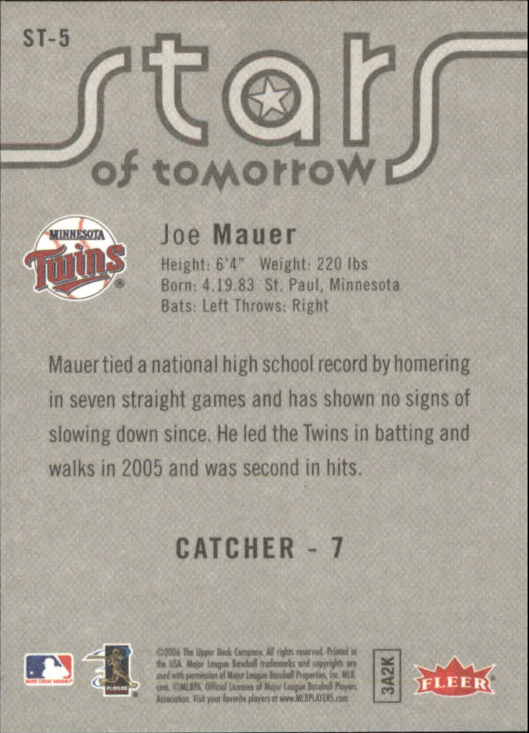 2006 Fleer Stars of Tomorrow #ST5 Joe Mauer back image
