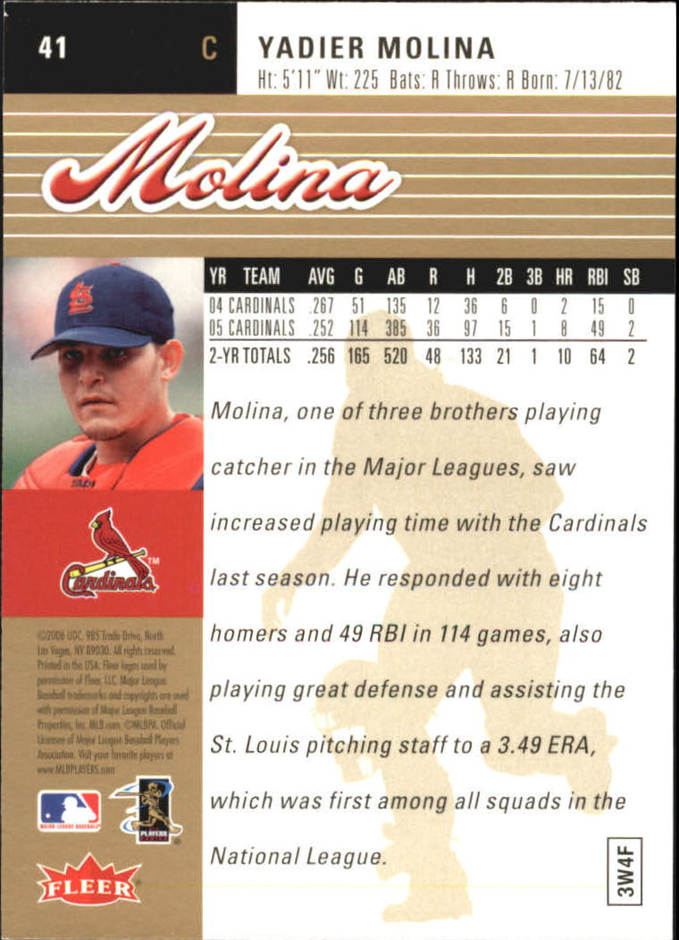2006 Ultra Gold Medallion #41 Yadier Molina back image
