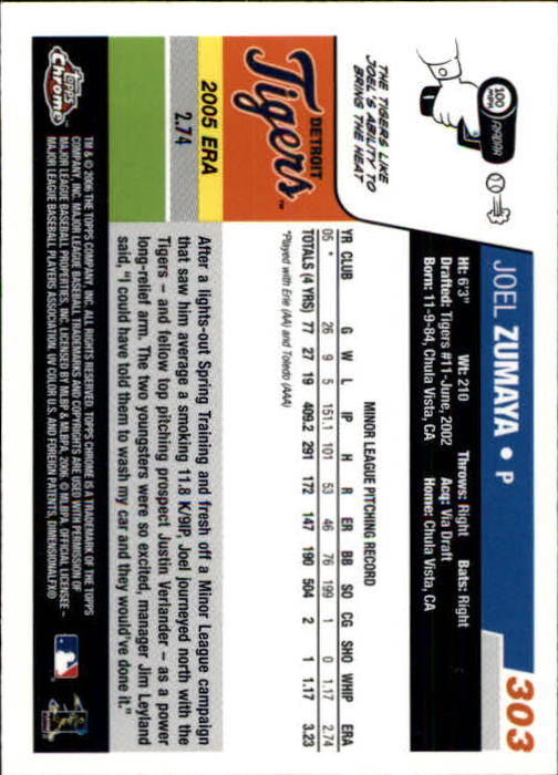 2006 Topps Chrome #303 Joel Zumaya (RC) back image