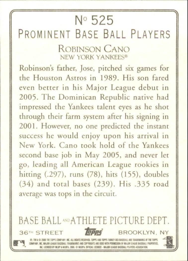 2006 Topps Turkey Red #525 Robinson Cano back image