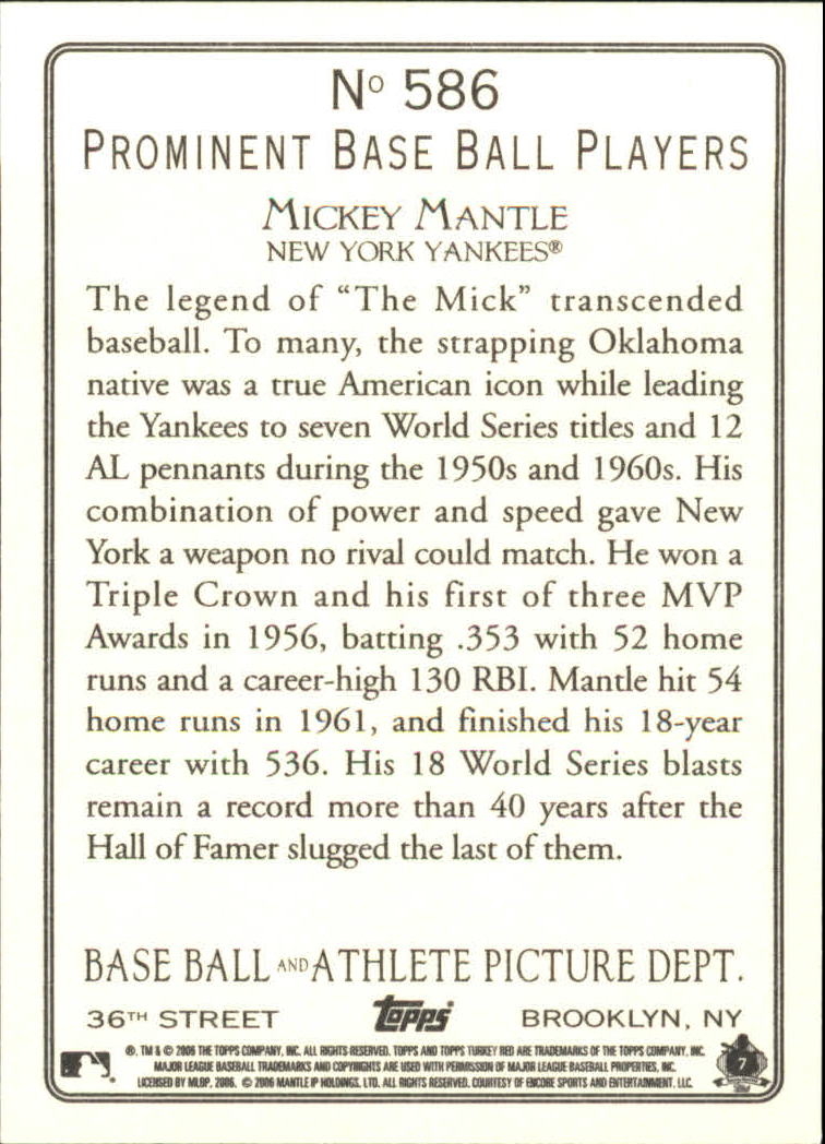 2006 Topps Turkey Red #586 Mickey Mantle RET back image