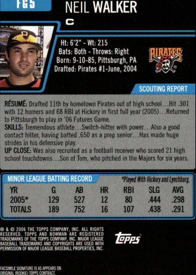 2006 Bowman Draft Future's Game Prospects #5 Neil Walker back image