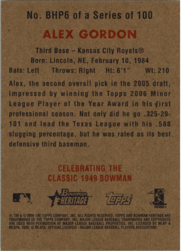 2006 Bowman Heritage Prospects #6 Alex Gordon back image