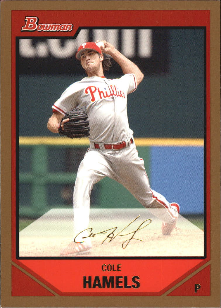 2007 Bowman Gold #15 Cole Hamels UER (Utley pictured on back)