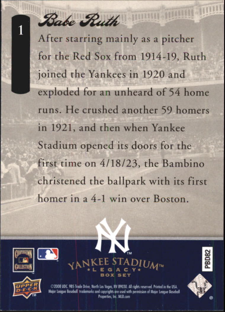 Upper Deck Yankee Stadium Legacy Collection Box Set Babe Ruth