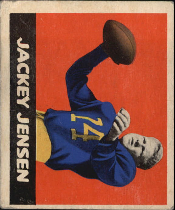 1948 Leaf #73A Jackie Jensen RB RC/(Red Background/Misspelled Jackey on card front)