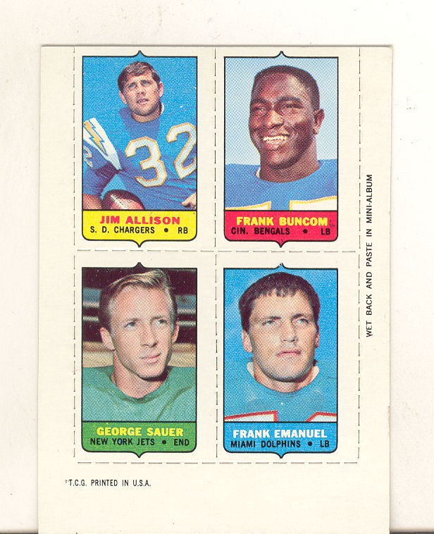 1969 Topps Four-in-One Inserts #2 Allison/Buncom/Emanuel/Sauer