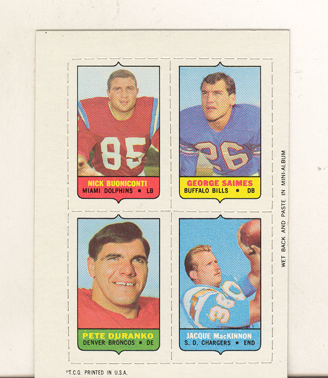 1969 Topps Four-in-One Inserts #11 Buoniconti/Saimes/MacKinnon/Duranko