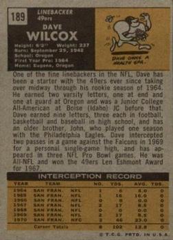 1971 Topps #189 Dave Wilcox back image