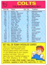 1974 Topps Team Checklists #2 Baltimore Colts