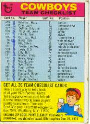 1974 Topps Team Checklists #7 Dallas Cowboys