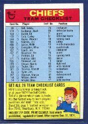 1974 Topps Team Checklists #12 Kansas City Chiefs