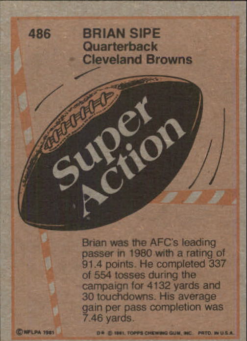 1981 Topps #486 Brian Sipe SA back image