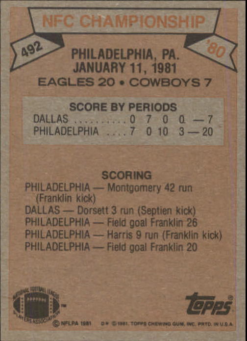 1981 Topps #492 NFC Champs/Jaworski back image