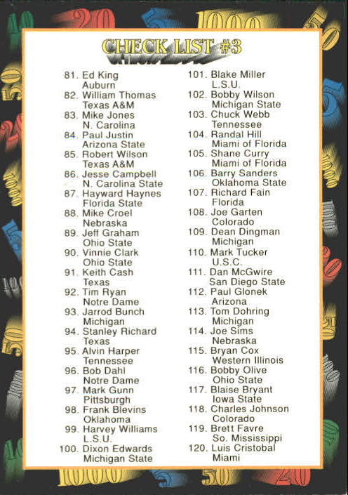 1991 Wild Card Draft #159 Checklist 3