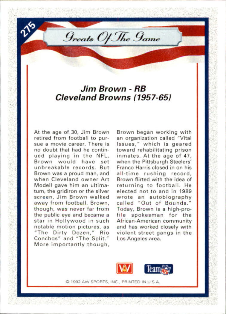 1992 All World #275 Jim Brown GG back image