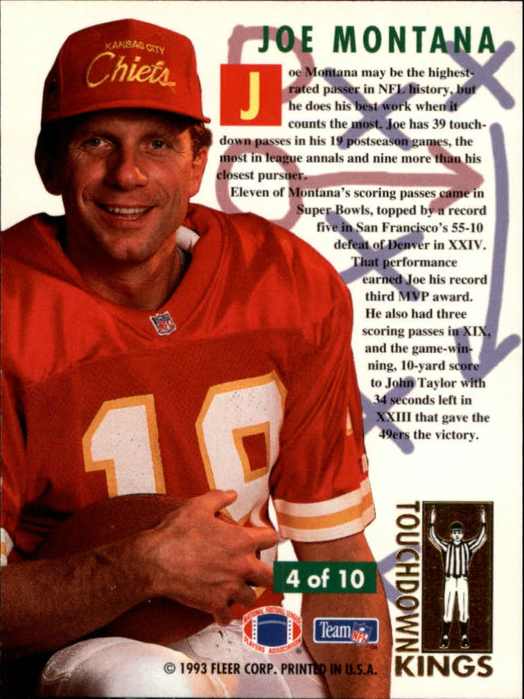 1993 Ultra Touchdown Kings #4 Joe Montana back image