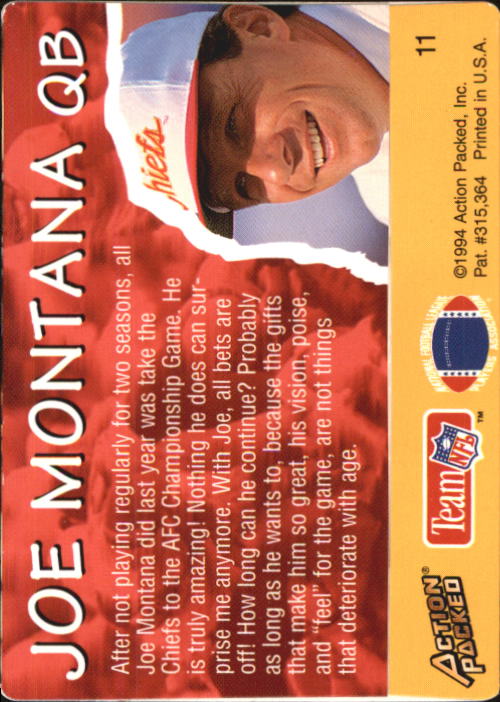 1994 Action Packed All-Madden #11 Joe Montana back image