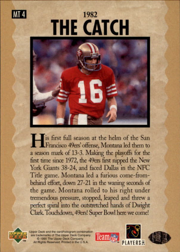 1995 Upper Deck Joe Montana Trilogy #MT4 Joe Montana back image