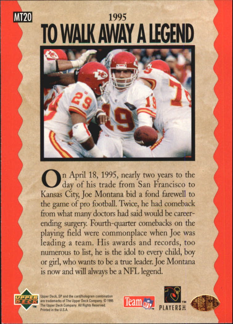 1995 Upper Deck Joe Montana Trilogy #MT20 Joe Montana back image