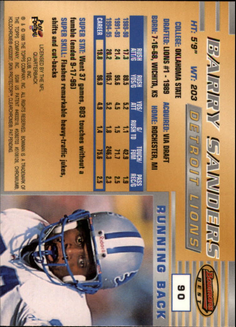 1996 Bowman's Best #90 Barry Sanders back image