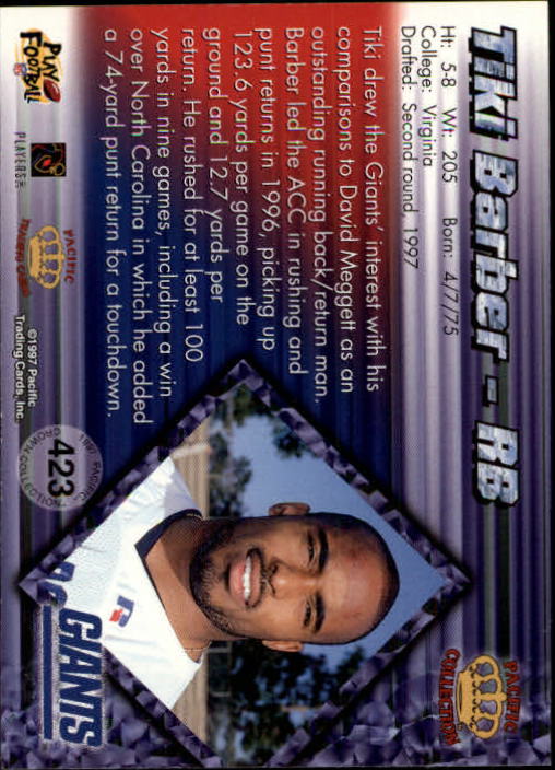 1997 Pacific Silver #423 Tiki Barber back image