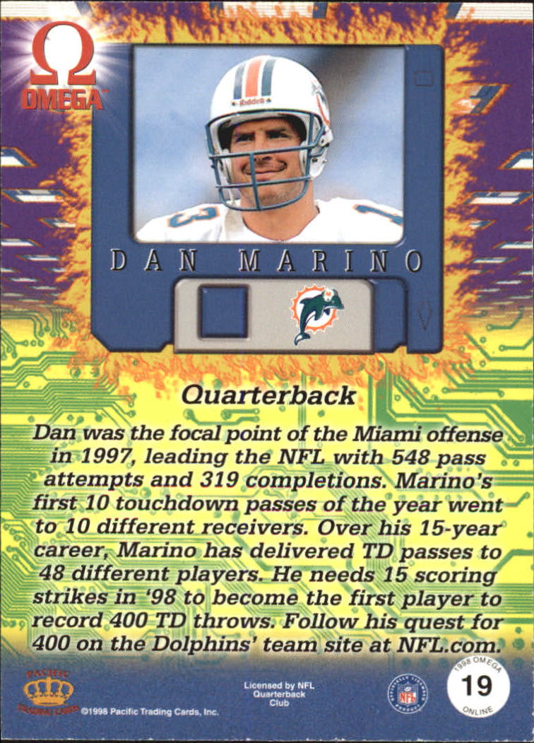 1998 Pacific Omega Online #19 Dan Marino back image