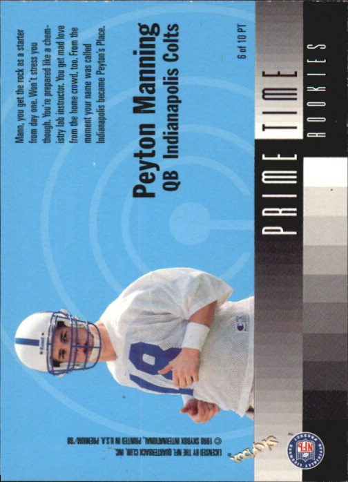 1998 SkyBox Premium Prime Time Rookies #6PT Peyton Manning back image