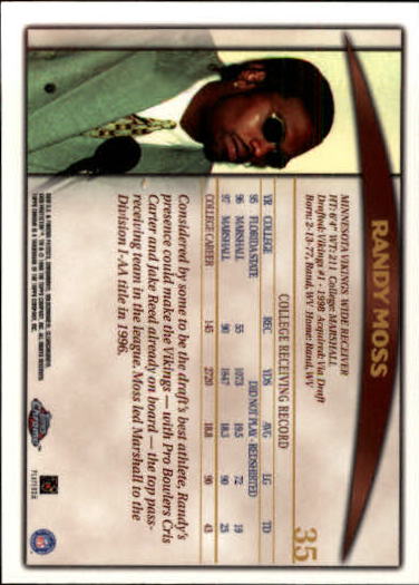 1998 Topps Chrome #35 Randy Moss RC back image