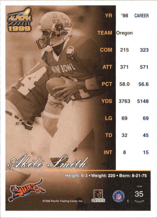 1999 Aurora #35 Akili Smith RC back image
