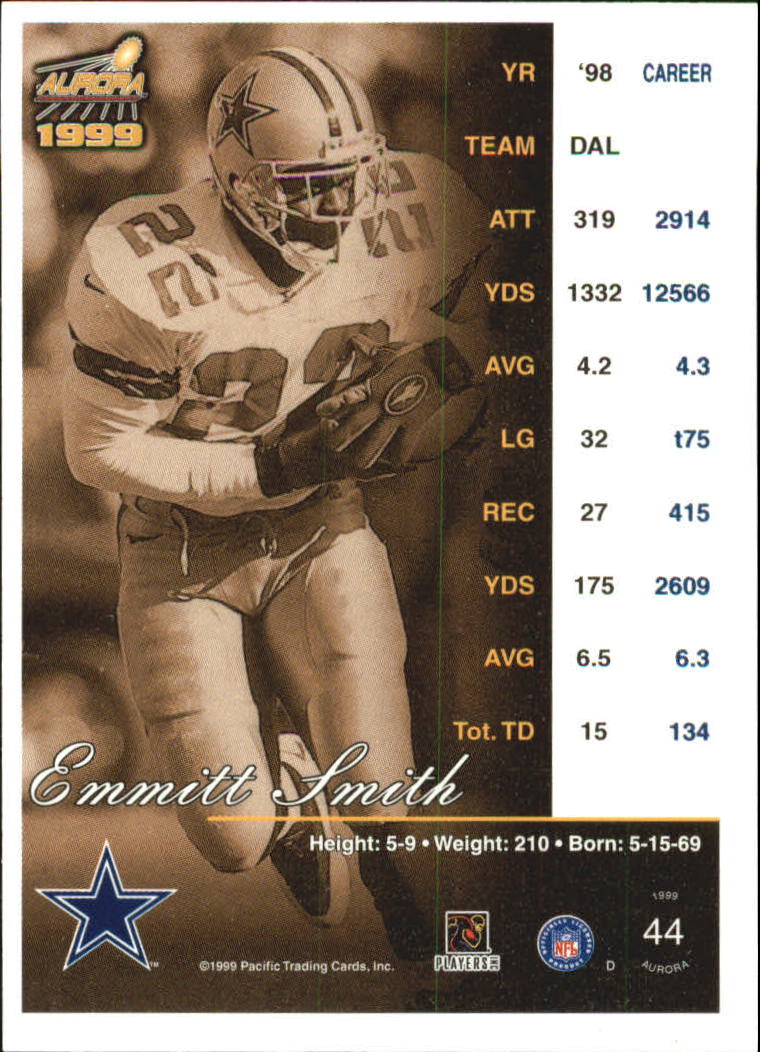 1999 Aurora Pinstripes #44 Emmitt Smith back image