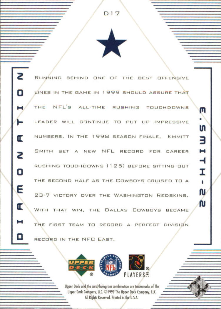 1999 Black Diamond Diamonation #D17 Emmitt Smith back image