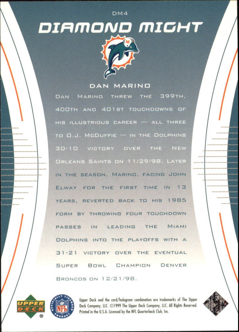 1999 Black Diamond Might #DM4 Dan Marino back image