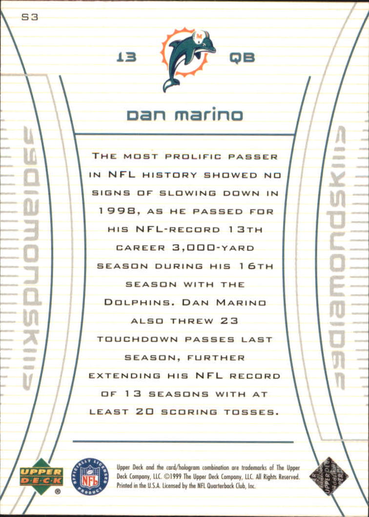 1999 Black Diamond Skills #S3 Dan Marino back image
