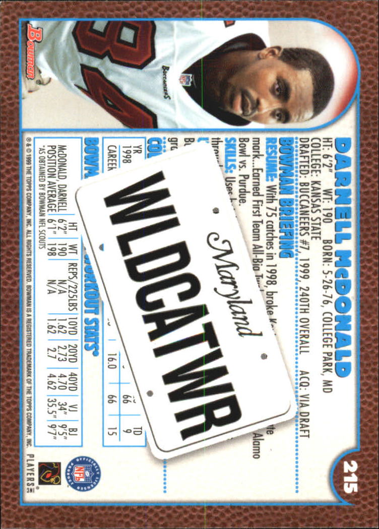 1999 Bowman Interstate #215 Darnell McDonald back image