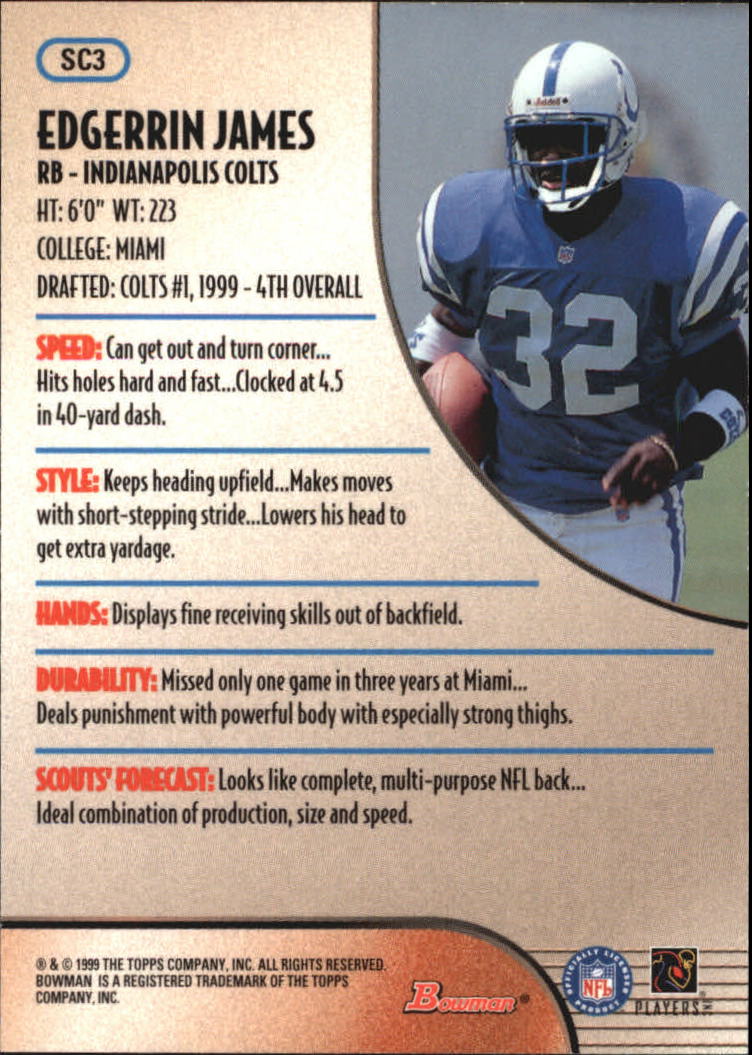 1999 Bowman Scout's Choice #SC3 Edgerrin James back image
