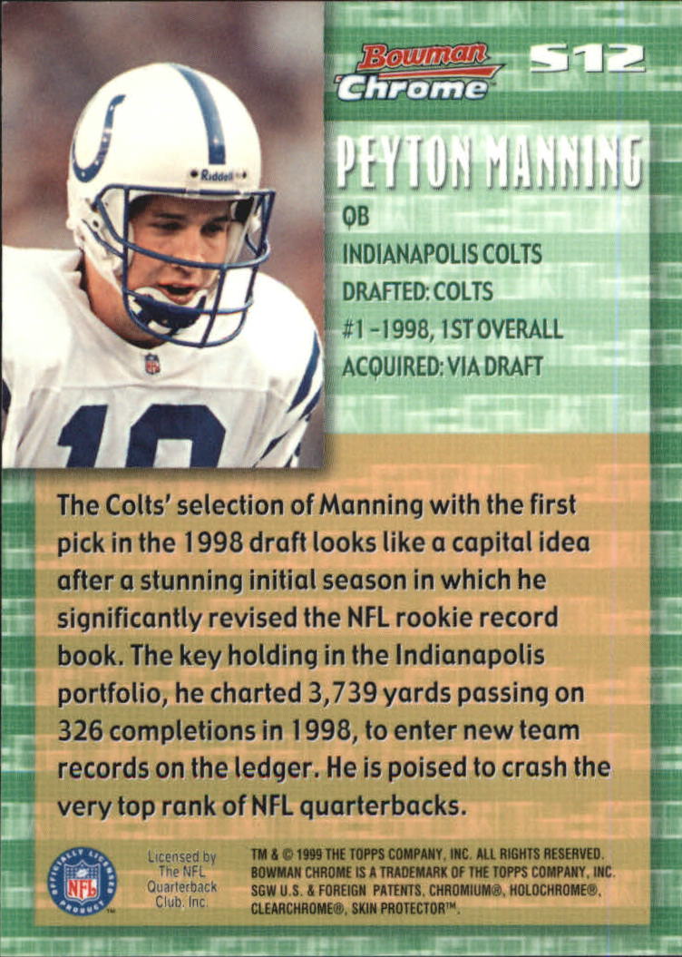 1999 Bowman Chrome Stock in the Game #S12 Peyton Manning back image