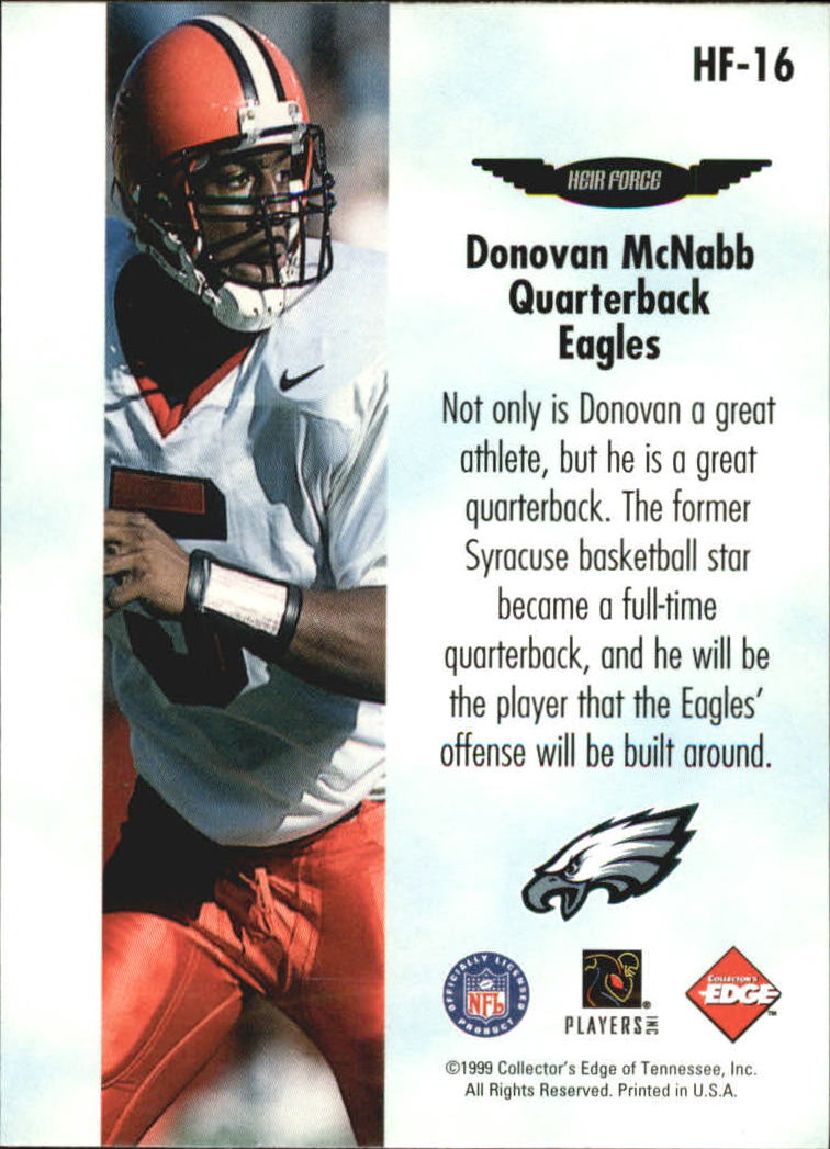 1999 Collector's Edge Fury Heir Force #HF16 Donovan McNabb back image