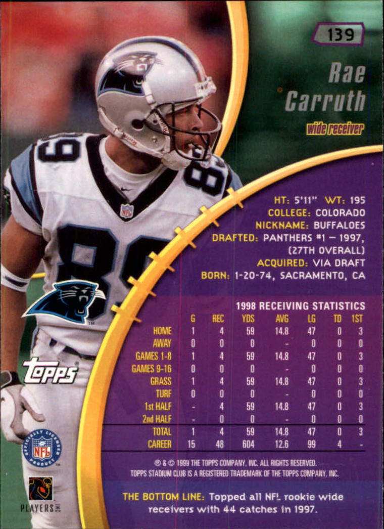 1999 Stadium Club #139 Rae Carruth back image