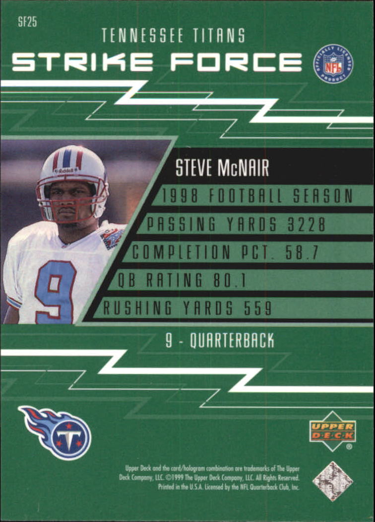 1999 Upper Deck Strike Force #SF25 Steve McNair back image